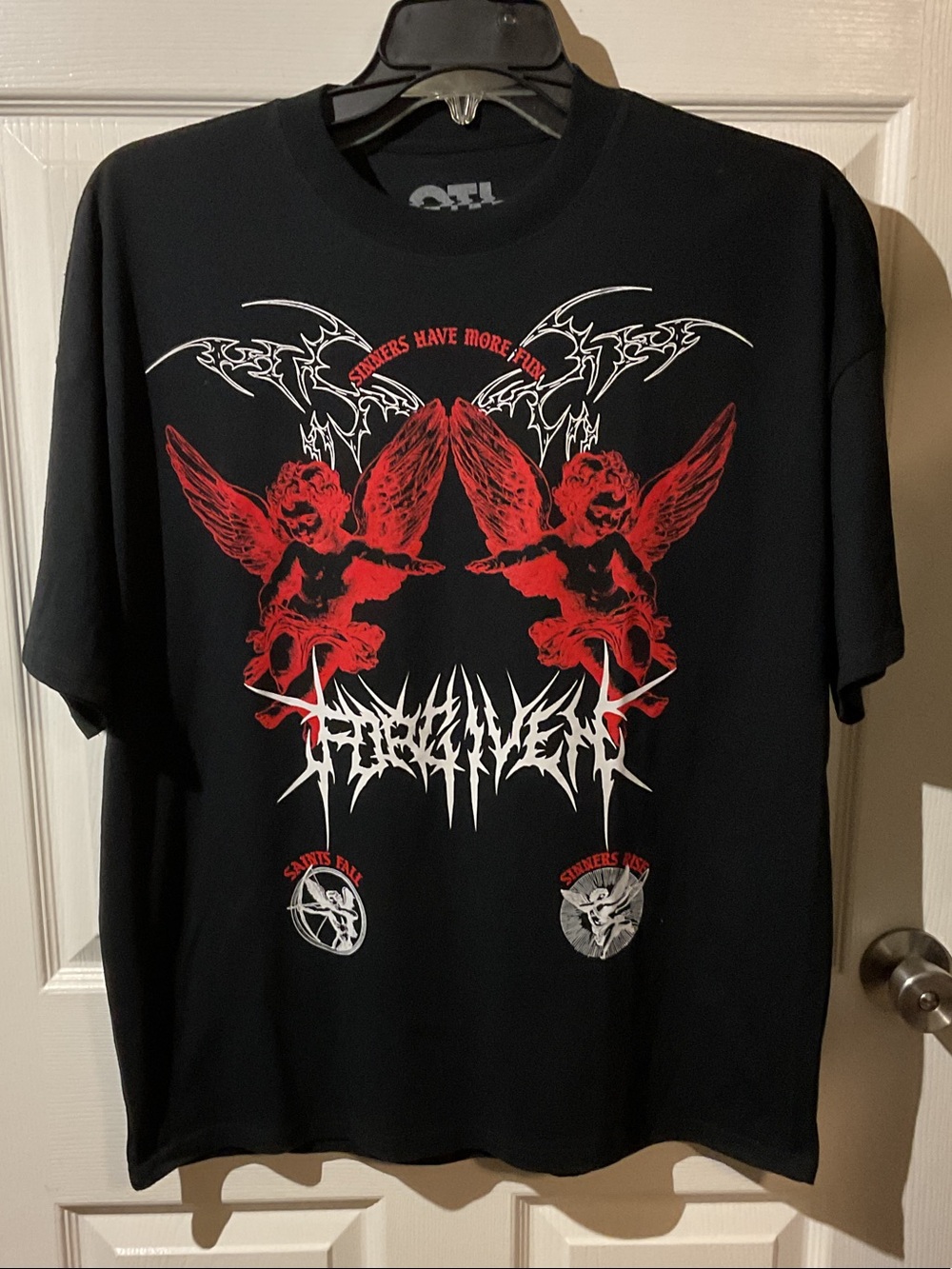OTL (On The Low) Black Graphic Tee with Red Angel Motif